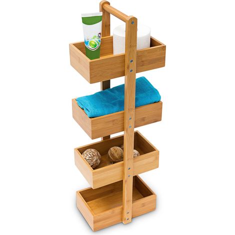 Relaxdays – Étagère de douche en bambou 75 x 25 x 18 cm – 4 compartiments – Résistante à l'humidité – Pour salle de bain et bureau