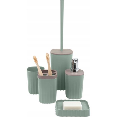 Ensemble de salle de bain en plastique 5 pièces, vert pistache (1/2)