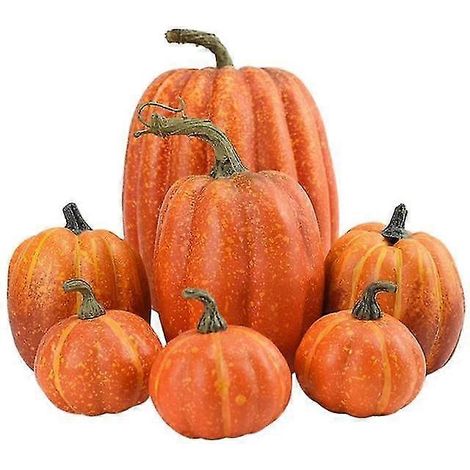 Lot de 7 citrouilles artificielles d'Halloween assorties, fausses citrouilles décoratives pour la fête de Thanksgiving et la maison (1/5)