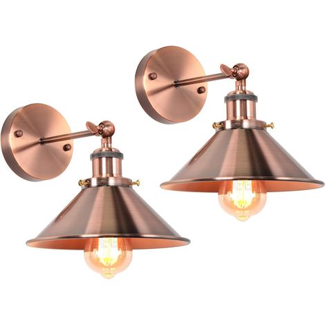 Lot de 2 Appliques Murales Interieures de Style Industriel en Métal E27 Réglable Plafonnier Luminaire Rétro avec Rotation 180° Vintage Lampe Murale pour Salon, Chambre, Cuisine (Cuivre Brossé) (1/5)