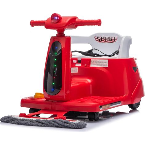 GARVEE Kinder Elektroauto 12V 2-in-1 mit Putzfunktion, Fernbedienung, Bluetooth & LED – Elektrofahrzeug mit Wischmopp für Kinder ab 3 Jahren, Indoor Spielzeugauto, Rot