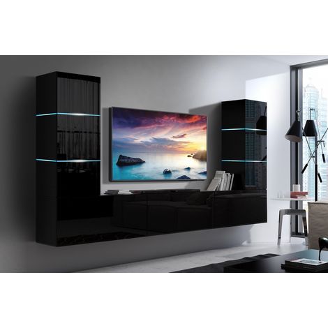 Ensemble meuble TV CONCEPT 57-57-HG-B-1-1A noir brillant 249 x 35 x 147-182 cm (1/2)