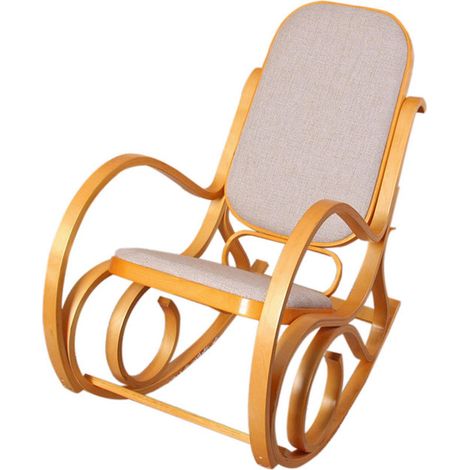 Fauteuil à bascule Tokyo imitation chêne tissu beige (1/5)
