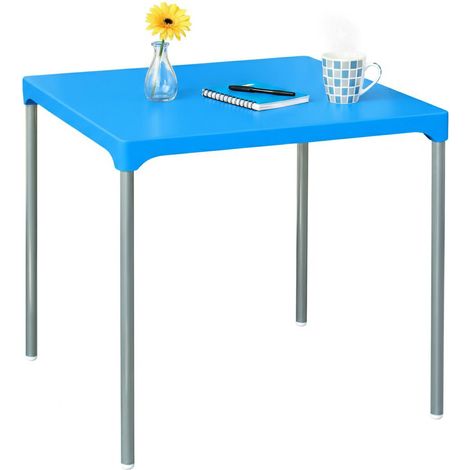 Tavolo da Esterno Brownstown, 4 Posti, Tavolo Tavolo Fisso Quadrato Made in Italy, Lunghezza Massima 75 cm, 75x75x72h cm Azzurro