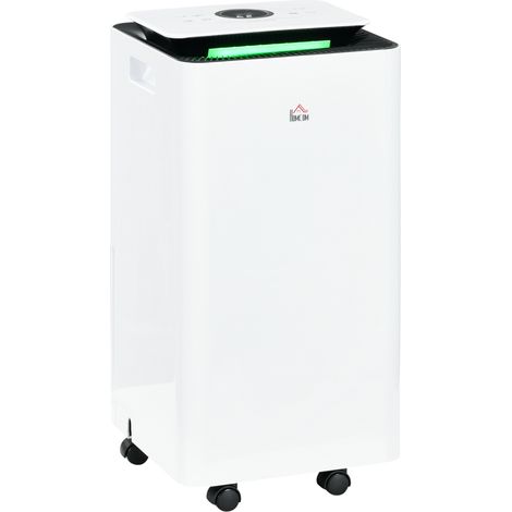 Déshumidificateur blanc 12 L par jour, réservoir 2,5 L, 5 modes, 2 vitesses et minuterie, 25x25x50,5 cm, efficace pour maison humide