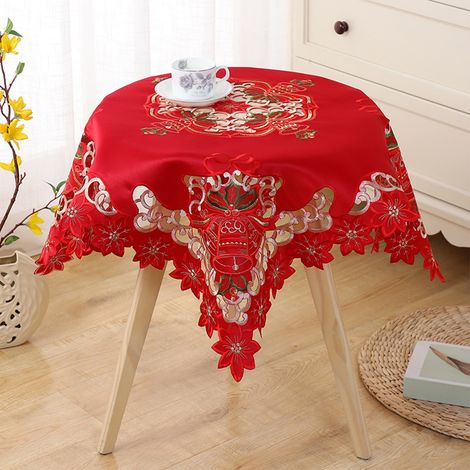 Nappe De Table Ronde - 80 Cm - Polyester - Design Cloche Et Ruban - Décoration De Noël - 1 Pièce (1/5)