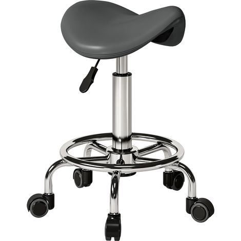 HOMCOM Saddle Chair, Rolling Salon Stool for Massage Spa, Grey