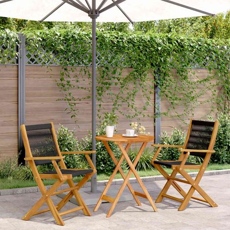 Ensemble de bistro 3 pcs noir polypropylène et bois massif (1/5)