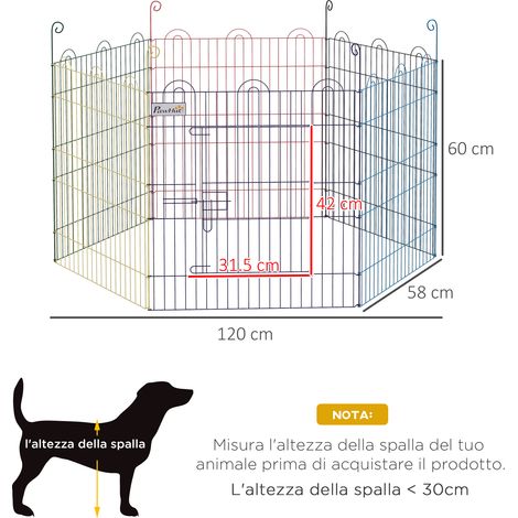 Barrière métallique pour chien à 6 panneaux avec fermeture à pression, diamètre 120 cm x hauteur 60 cm, multicolore (1/5)