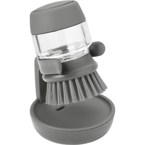 Brosse à vaisselle avec compartiment à détergent. grise