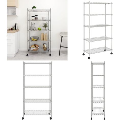 Étagère de rangement 5 niveaux roues 75x35x155 cm Chrome 250 kg - Étagère De Rangement - Étagère Industrielle - Meuble De Rangement - Rangement Vertical - Organisation Maison - Home & Living (1/5)