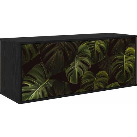 Meuble TV mural pour salon rangement 3 portes bois d'ingénierie chêne noir 102 x 33 x 40 cm (1/5)