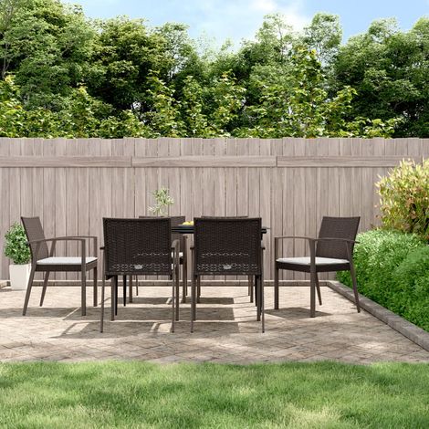 Gartenstühle mit Kissen 6 Stk. Braun 56,5x57x83 cm Poly Rattan (1/5)