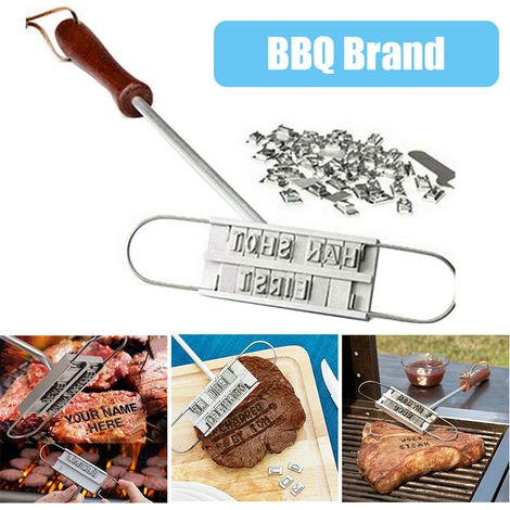 Tampon à griller avec manche en bois imprimé, outil pour griller la viande, marquer les steaks soi-même, barbecue et cuisine-AquaForge