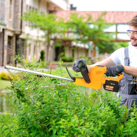 High Power Hedge Trimmer with Dual Battery Packs,Safety Gear,and Efficient Cutting Edge for Tall Hedges (1/5)