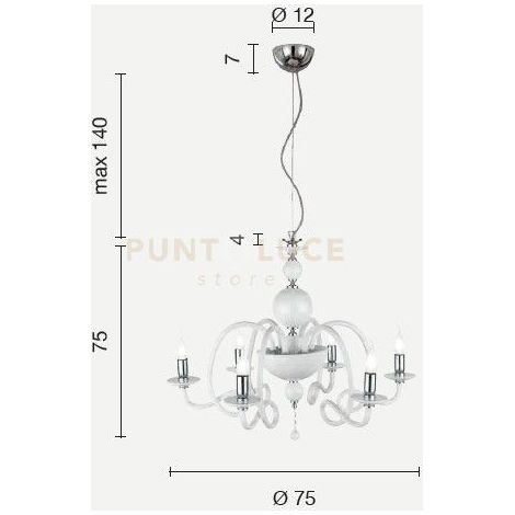 LAMPADARIO VIVALDI 6 LUCI TRASPARENTE CROMO ATTACCO E14 D.75CM