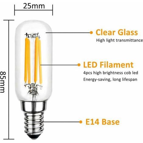 Ampoule LED tubulaire - - T25 E14 - 4W - Blanc chaud 2700K - 400LM - Lot de 2 - Non-dimmable - Ø25x85mm (1/4)