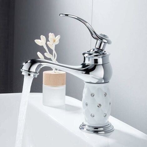 Mitigeur lavabo de salle de bain, à simple commande élégante, en diamant, avec eau chaude et froide (1/5)