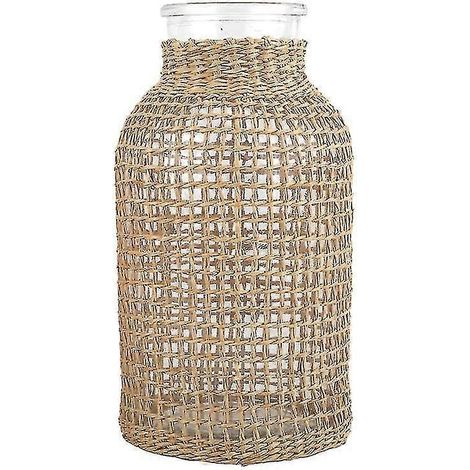 1 vase en verre tressé en rotin (1/5)