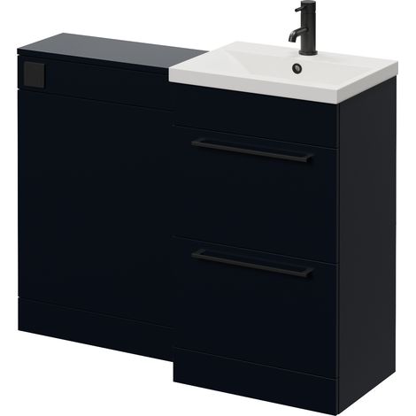 Napoli 390 Cento Deep Blue 1100mm 2 Drawer Vanity Unit Toilet Suite with Glide Basin - 1100mm - Matt Black 320mm HandleWithout Kingston Toilet Pan