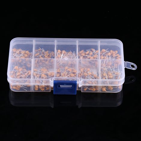500 condensateurs céramiques multicouches monolithiques (10 valeurs : 0,1 µF à 10 µF) avec boîte de rangement (1/5)