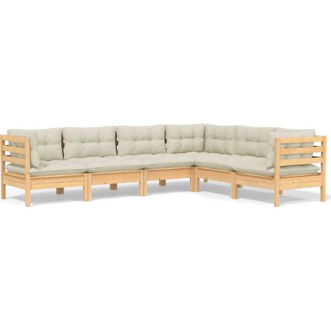 Maison Exclusive - 6-tlg. Garten-Lounge-Set mit Creme Kissen Mass (1/5)