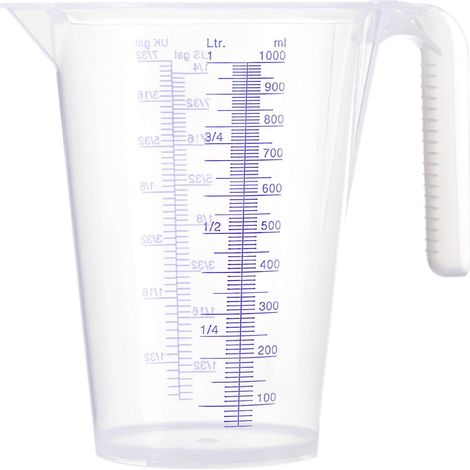 Pressol – Pichet mesureur gradué 1L – En plastique transparent incassable – Graduation en relief et couleur – Résistant aux huiles et acides
