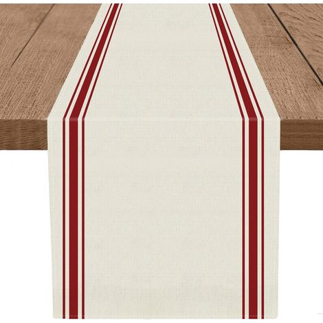 Chemin de table de Noël à rayures simples, avec "Merry Christmas" : longs chemins pour cuisine ou salle à manger d'hiver, décoration de table de maison, dimensions : 13 x 72 pouces. (1/4)
