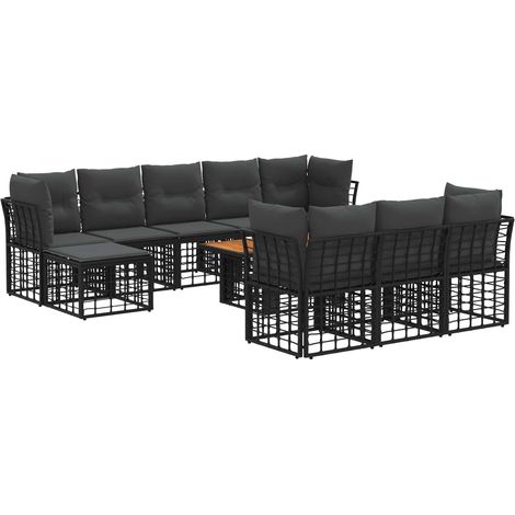Set Divano da Giardino 11 pz Nero e Grigio scuro polyrattan vidaXL (1/5)
