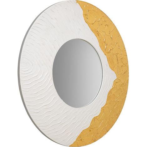 Espejo redondo de madera con relieve blanco d80x2