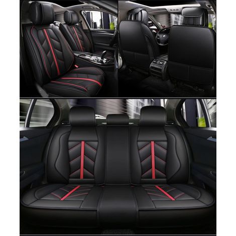 Kit complet de housses auto universelles, cuir écologique, luxe, sport, noir et rouge
