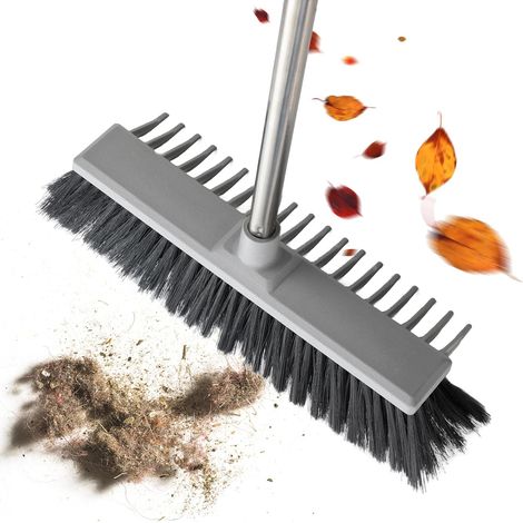 Balai poussoir d'extérieur robuste avec râteau, brosse de jardin double face de 127 cm et râteau pour feuilles, herbe et débris, balayeuse à long manche pour patio, allée, terrasse et garage (1/5)