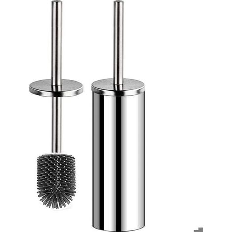 1 Brosse de toilette, support, acier inoxydable, silicone TPR, nettoyage 360°, salle de bain (1/4)