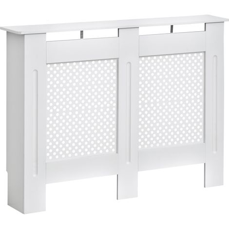 Cache radiateur blanc MDF moderne maison bureau 111,5x82x19 cm, habillage mural épuré