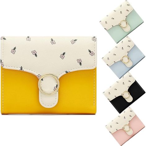 Porte-cartes de crédit en cuir PU court à boucle multi-fentes pour femmes (jaune)