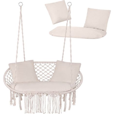 Gartenschaukelkissen-Set für 2 Personen, Creme, Polyester-Baumwolle