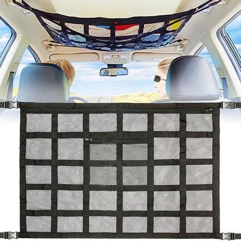 Filet de rangement pour toit de voiture, sac de rangement universel en maille élastique avec fermeture éclair, noir (90 x 65 cm) (1/5)