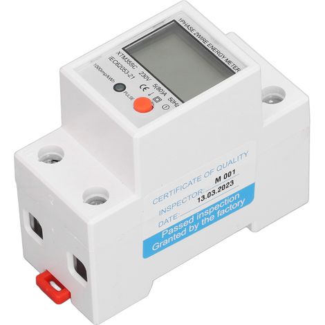 Weißer 2-poliger LCD-Stromzähler, Einphasen-Leistungsmonitor, Gleichstrom-Voltmeter/Amperemeter (230 V), Digitalanzeige (1/5)