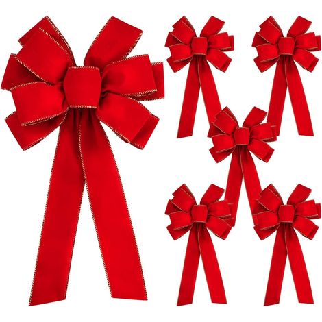 Grands nœuds rouges de Noël - 50 x 27 cm - Nœuds de porte de Noël - Grands nœuds rouges d'extérieur pour la décoration de porte (1/5)