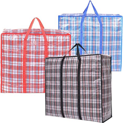 Lot de 3 Sac de Rangement, Grands Sac Pliables Rangement Vêtements Grande Capacité Sacs de Déménagement avec Fermeture Zippée et Poignées pour les Déménagements, le Linge, les Courses (80 x60 x20) (1/5)