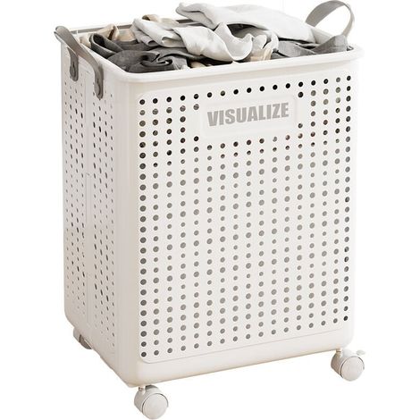 Panier à linge, grand chariot à linge pliable, facile à déplacer, organiseur multifonction pour vêtements sales, 46 x 38 x 22 cm, blanc (1/4)