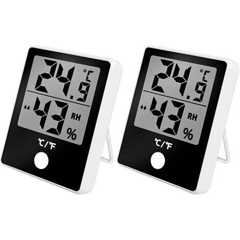 Lot de 2 hygromètres-thermomètres numériques LCD pour l'intérieur, station météo avec affichage de la température et de l'humidité, plage de mesure de 0 à 50 °C et de 20 à 95 % HR. (1/5)