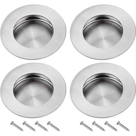 Poignee Porte Coulissante Encastrées en Acier 304 Inoxydable Poignées Rondes à Rainures Invisibles pour Porte Coulissante Armoire Extrait Tiroir 4PCS avec 8 Vis (1/4)