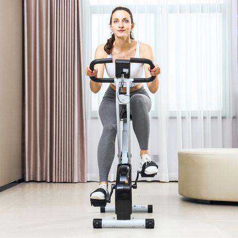 Klappbares Magnet-Heimtrainer-Fahrrad mit 8 Widerstandsstufen, LCD-Display, verstellbaren Rädern und Sattel, Schwarz (1/5)