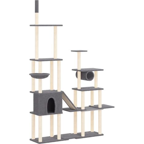 Tiragraffi per gatti Mobili per arrampicata su torre Tiragraffi piattaforma da arrampicata con tiragraffi in sisal scuro 279 cm grigio 020022695