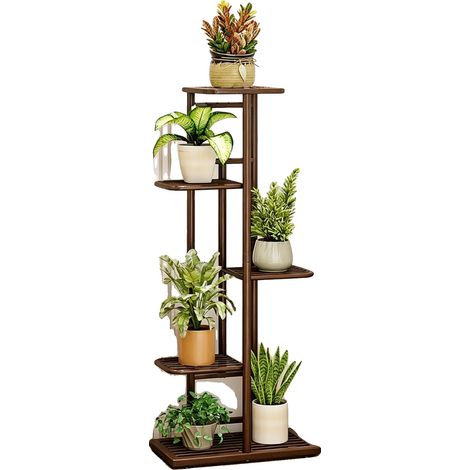 Support de Plantes, Design à 5 Niveaux, Tient 6 Pots, MARRON (1/2)