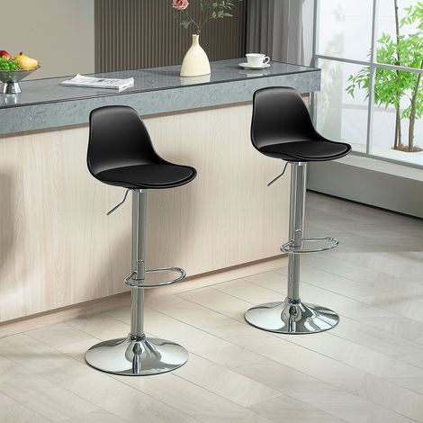 2er-Set Barhocker, Barstühle, Drehstühle mit Lehne, höhenverstellbar, bis 120 kg belastbar, 42 x 38 x 82-104 cm, Schwarz