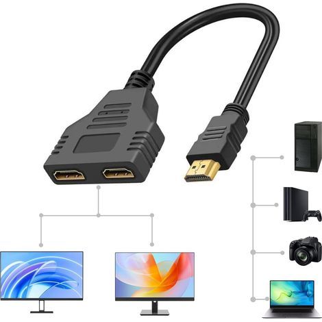 Splitter HDMI 1 x 2, moltiplicatore di segnale 4K, 1 ingresso 2 uscite, compatibile con HDCP 1.4, per TV LED, schermi LCD e proiettori. (1/5)