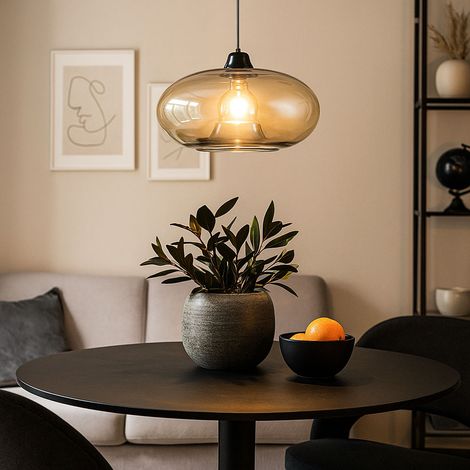 Hängeleuchte Glas amber Pendelleuchte Filament Retro Esszimmerleuchte Höhenverstellbar, Metall, LED 7W 806Lm warmweiß, DxH 40x150 cm