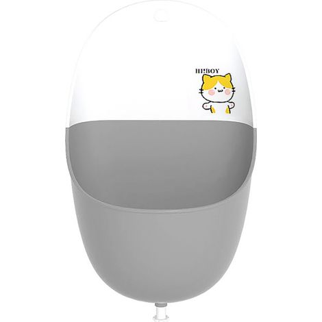 Bassin urinoir portable léger pour garçon, pliable pratique, capacité PP TPR, style cartoon chat gris avec crochets et bouchons d'eau, entraînement à la propreté. (1/5)